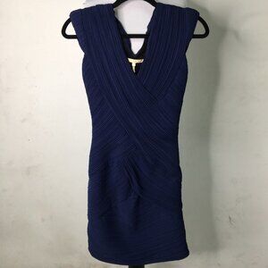 Maje Navy Blue Pleated Ruched Mini Dress V Neck Sleeveless Size 1 / Small